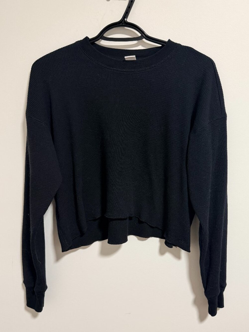 TNA Black Waffle Cropped Long Sleeve Top S